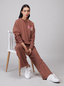 Twenty Dresses by Nykaa Fashion - Basics Brown Graphic Printed Oversized Sweatshirt