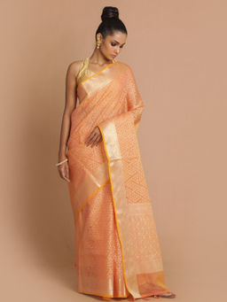 Indethnic - Banarasi Coral Woven Design Daily Wear Saree With Unstitched Blouse