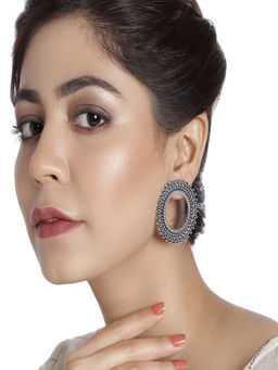 Accessher - Oxidized Silver Fancy Oversized Stud Earrings For Women And Girls