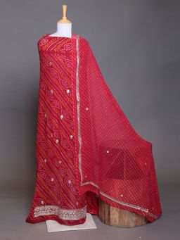 Zari Jaipur - Red Georgette Fabric with Bandhej, Gota Patti, Pearl Work (Set of 2)