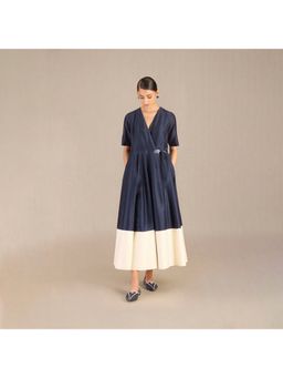 AMPM - Navy Blue V-Neck Colorblock Maxi Dress