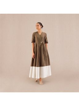AMPM - Taupe V-Neck Colorblock Maxi Dress