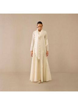 AMPM - Ivory Round Neck Floral Abaya Dress