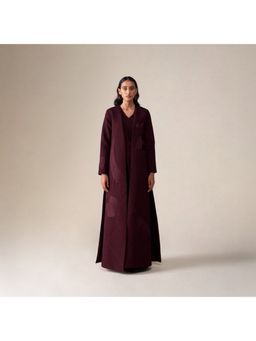 AMPM - Burgundy V-Neck Floral Abaya Maxi Dress with Inner