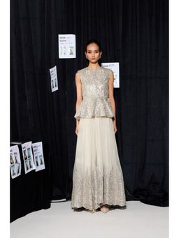 Twenty Nine - Applique Mirrorwork White Long Dress