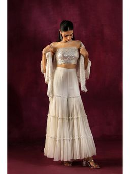 Twenty Nine - White Embellished Layered Crinkled Chiffon Sharara