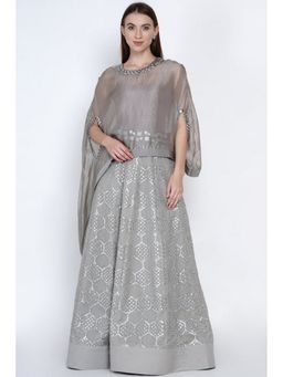 Twenty Nine - Grey Mirrorwork Lehenga Skirt with Embellished Belt