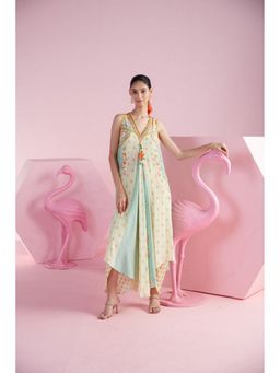 MANDIRA WIRK - Azure Breeze Asymmetrical Panel Flared Dress