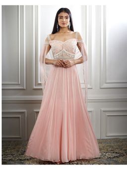 MANDIRA WIRK - Peach Pink Dori and Hand Embroidered Anarkali