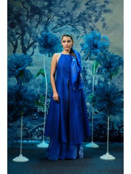 MANDIRA WIRK - Wild Blue Halter Neck Blue Maxi Dress