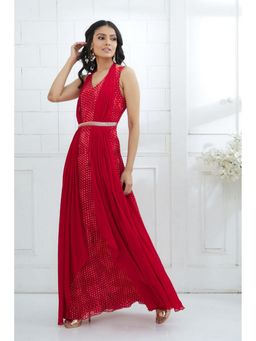 MANDIRA WIRK - Red Printed Dress with Side Drape