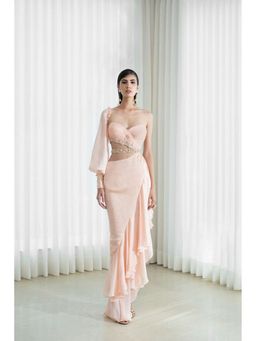 MANDIRA WIRK - 2 Tier Ruffled Peach Gown Dress