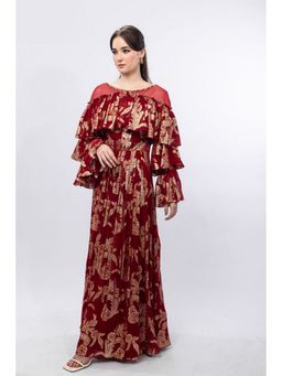 MANDIRA WIRK - Red Ruffled Shoulder Maxi Dress