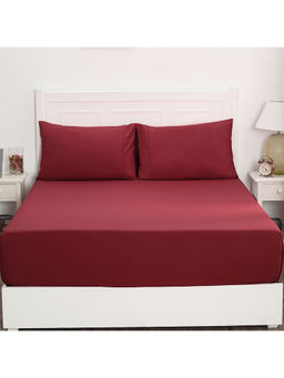 Maspar - Colorart Slumber Solid Cinnabar 200 TC Cotton Double Bed Sheet With 2 Pillow Covers