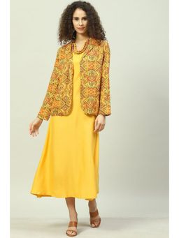 Biba - Mustard Printed Jacket with Midi Dress (Set of 2)