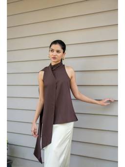 Posh Pants Club - Brown Freya Scarf Top