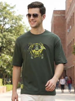 Bewakoof - Dc Mens Grape Leaf Green Knight Graphic Printed Oversized T-Shirt