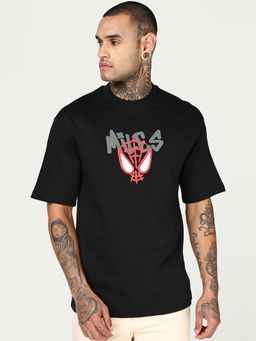 Bewakoof - Marvel Mens Jet Black Miles Graphic Printed Oversized T-Shirt