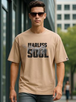 Bewakoof - Mens Ginger Root Brown Fearless Soul Graphic Printed Oversized T-Shirt