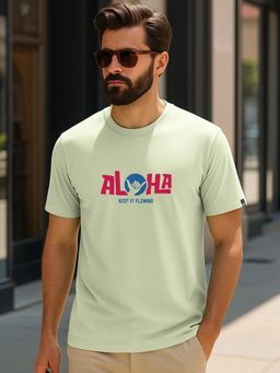 Bewakoof - Mens Fog Green Aloha Typography T-Shirt