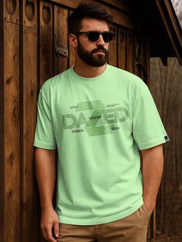Bewakoof - Mens Jade Lime Green Dazed Typography Oversized T-Shirt