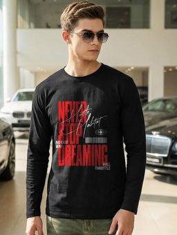 Bewakoof - Mens Jet Black Never Stop Dreaming Typography T-Shirt