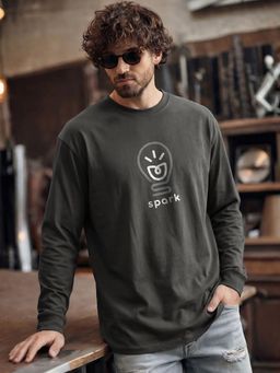 Bewakoof - Mens Grey Spark Graphic Printed Oversized T-Shirt