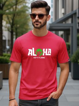 Bewakoof - Mens Bold Red Aloha Typography T-Shirt