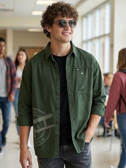 Bewakoof - Mens Green Printed Oversized Casual Shirt