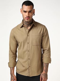 Bewakoof - Mens Brown Washed Casual Shirt