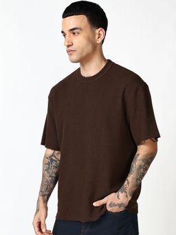 Bewakoof - Mens Brown Textured Oversized T-Shirt