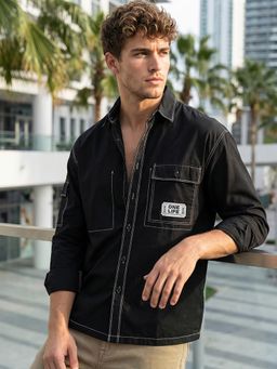 Bewakoof - Mens Jet Black Oversized Casual Shirt