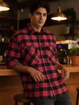 Bewakoof - Mens Red Checked Oversized Casual Shirt