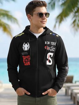 Bewakoof - Marvel Mens Jet Black Crime Fighter Graphic Printed Hoodies