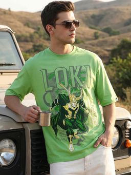 Bewakoof - Marvel Mens Green Loki Graphic Printed Oversized T-Shirt