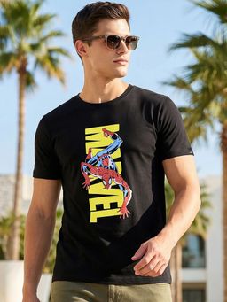 Bewakoof - Marvel Mens Jet Black Spiderman Graphic Printed T-Shirt