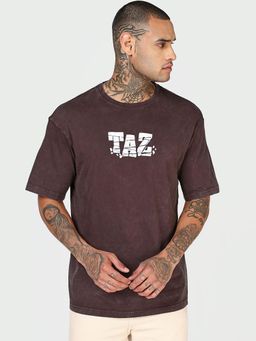 Bewakoof - Looney Tunes Mens Brown Graphic Printed Oversized Acid Wash T-Shirt