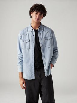 Levi's - Mens Solid Light-Blue Spread Collar Causal Denim Shirt