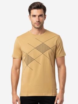 Bonjour - Mens Warm Beige Printed Round Neck T-Shirt