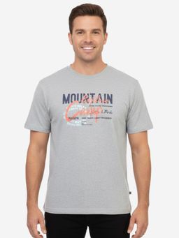 Bonjour - Mens Light Grey Mel Printed Round Neck T-Shirt