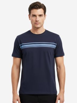 Bonjour - Mens Navy Blue Printed Round Neck T-Shirt