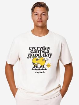 Bonjour - Mens Off White Printed Round Neck T-Shirt