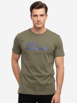Bonjour - Mens Olive Printed Round Neck T-Shirt