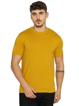 Bonjour - Mens Mustard Solid Round Neck Half Sleeve T-Shirt