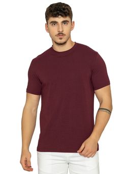 Bonjour - Mens Deep Maroon Solid Round Neck Half Sleeve T-Shirt