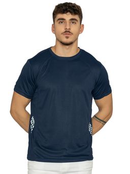 Bonjour - Mens Navy Blue Regular-Fit Half-Sleeve Crew-Neck T-Shirt