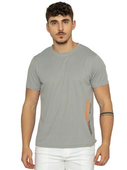 Bonjour - Mens Light Grey Regular-Fit Printed Half-Sleeve Crew Neck T-Shirt