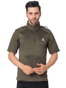 Bonjour - Mens Olive Half Sleeve Tactical T-Shirt