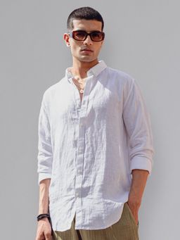 KINGDOM OF WHITE - Button-Down Collar Regular Fit Pure Linen Shirt