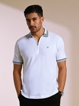 KINGDOM OF WHITE - Collar Neck Pure Cotton Polo T-Shirt